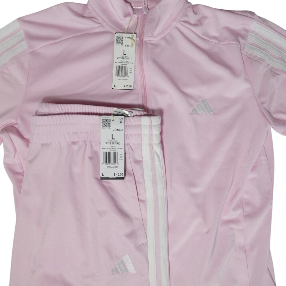 Adidas Women’s Large Clear Pink 2‑PC Track Suit Set Jacket KT0125 Pants JD4537 - Picture 15 of 15